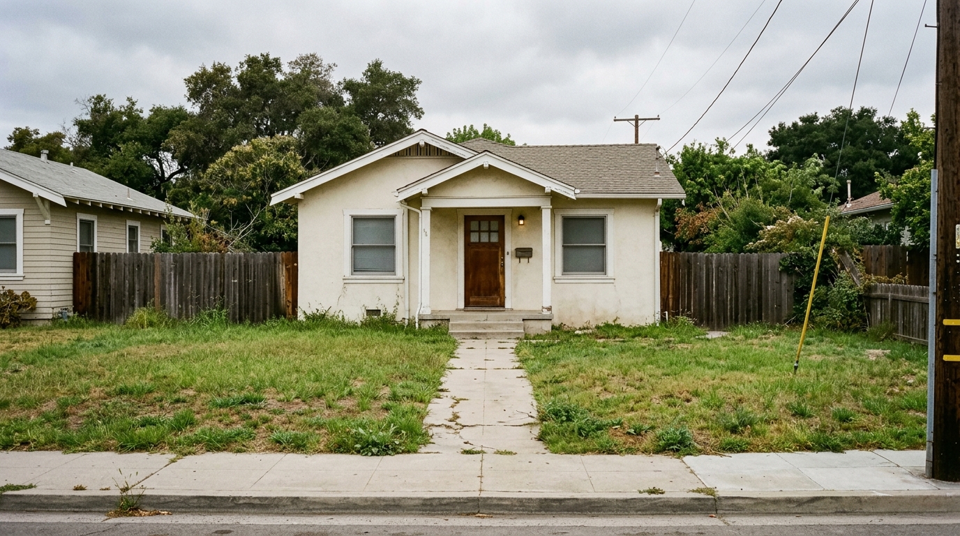 A plain front lawn before planting